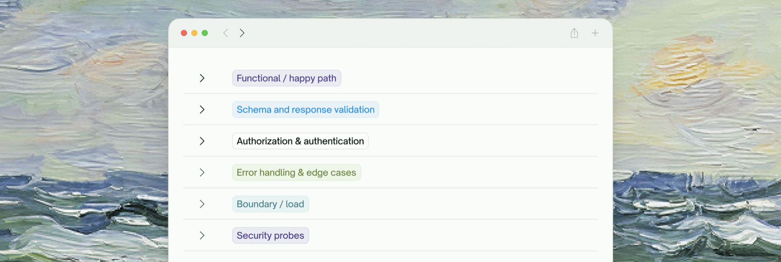 API plan with category groupings