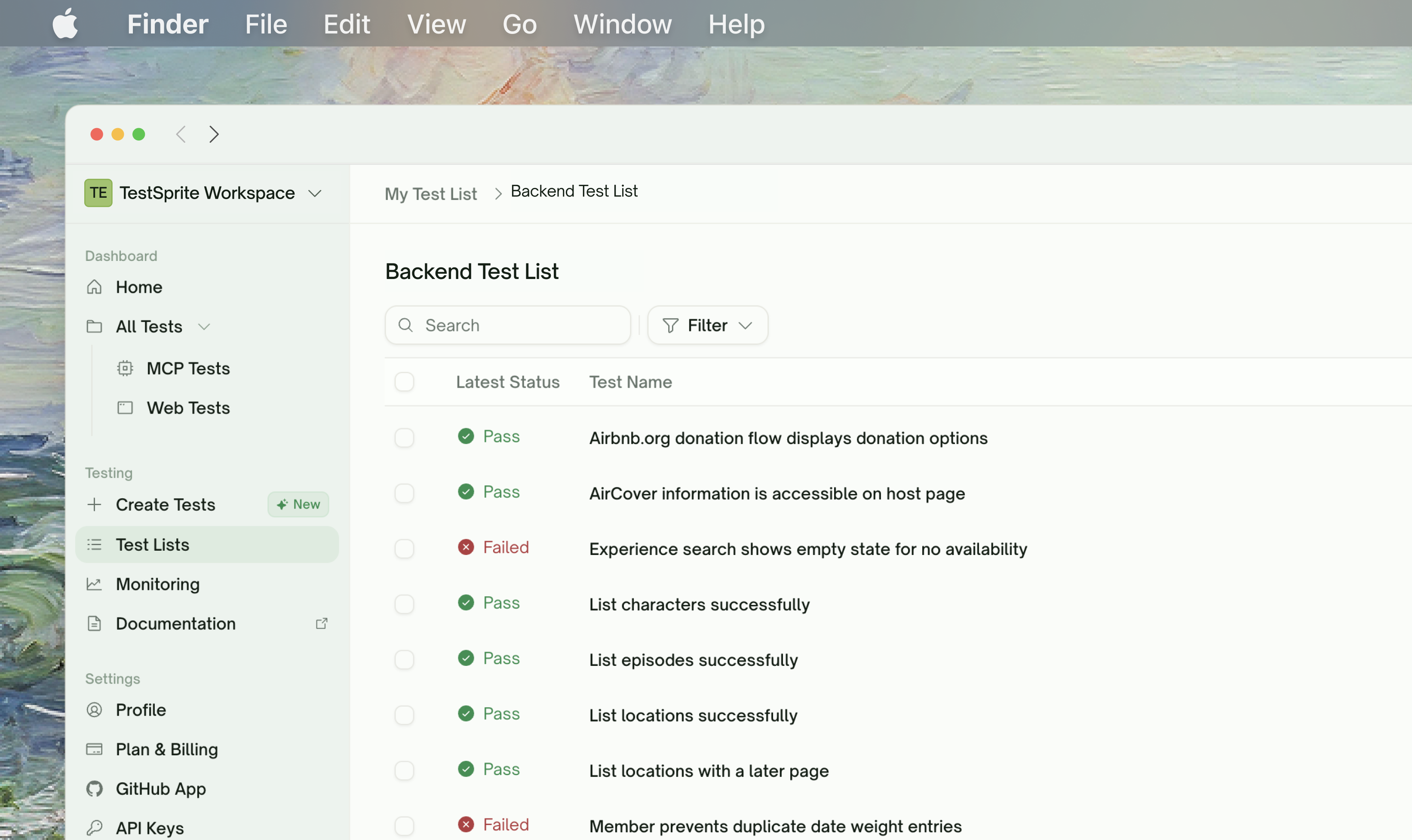 Test Lists - TestSprite Documentation