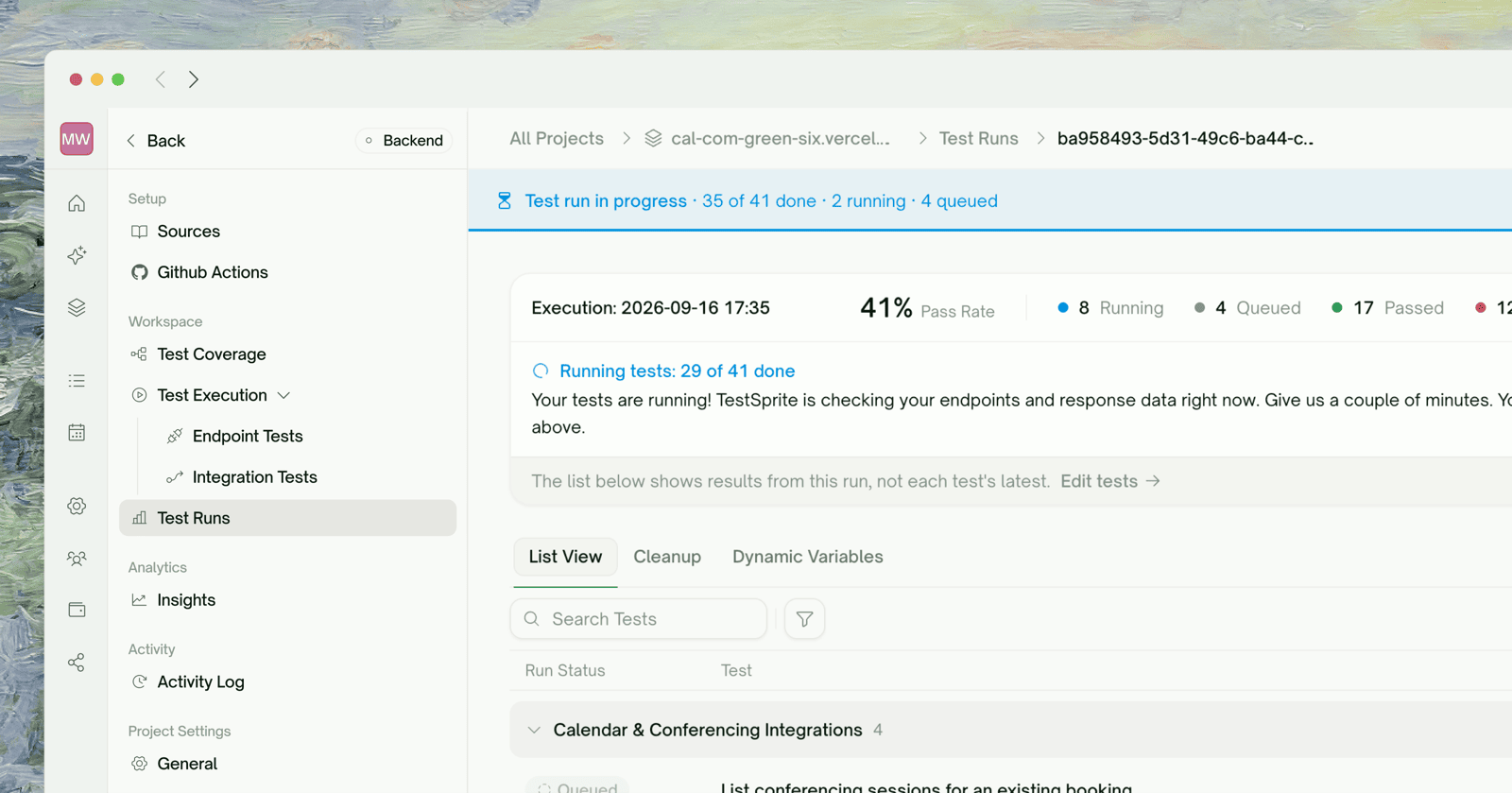 API tests executing