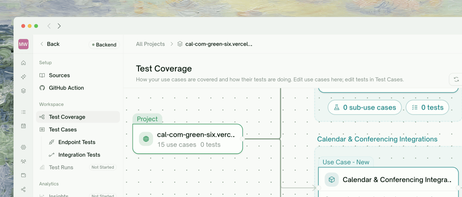 Use-case flow graph on Test Coverage, extracted from the PRD