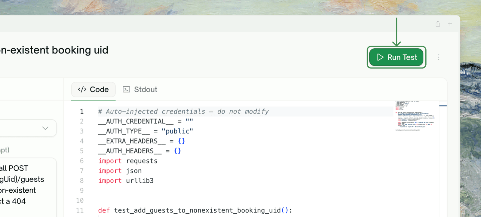 Rerunning one API test from its detail page