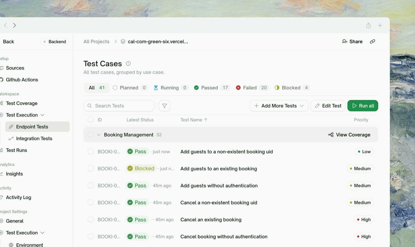 A Backend project test list, the starting point for any rerun