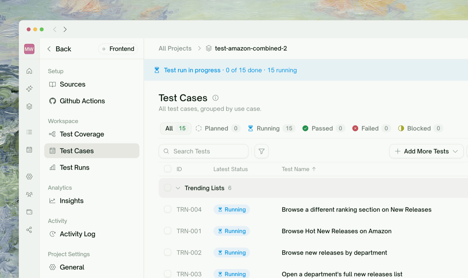Generated UI tests in the project test list