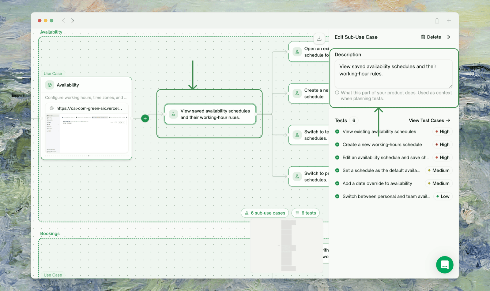 Editing a node inline, with the detail panel open on the right