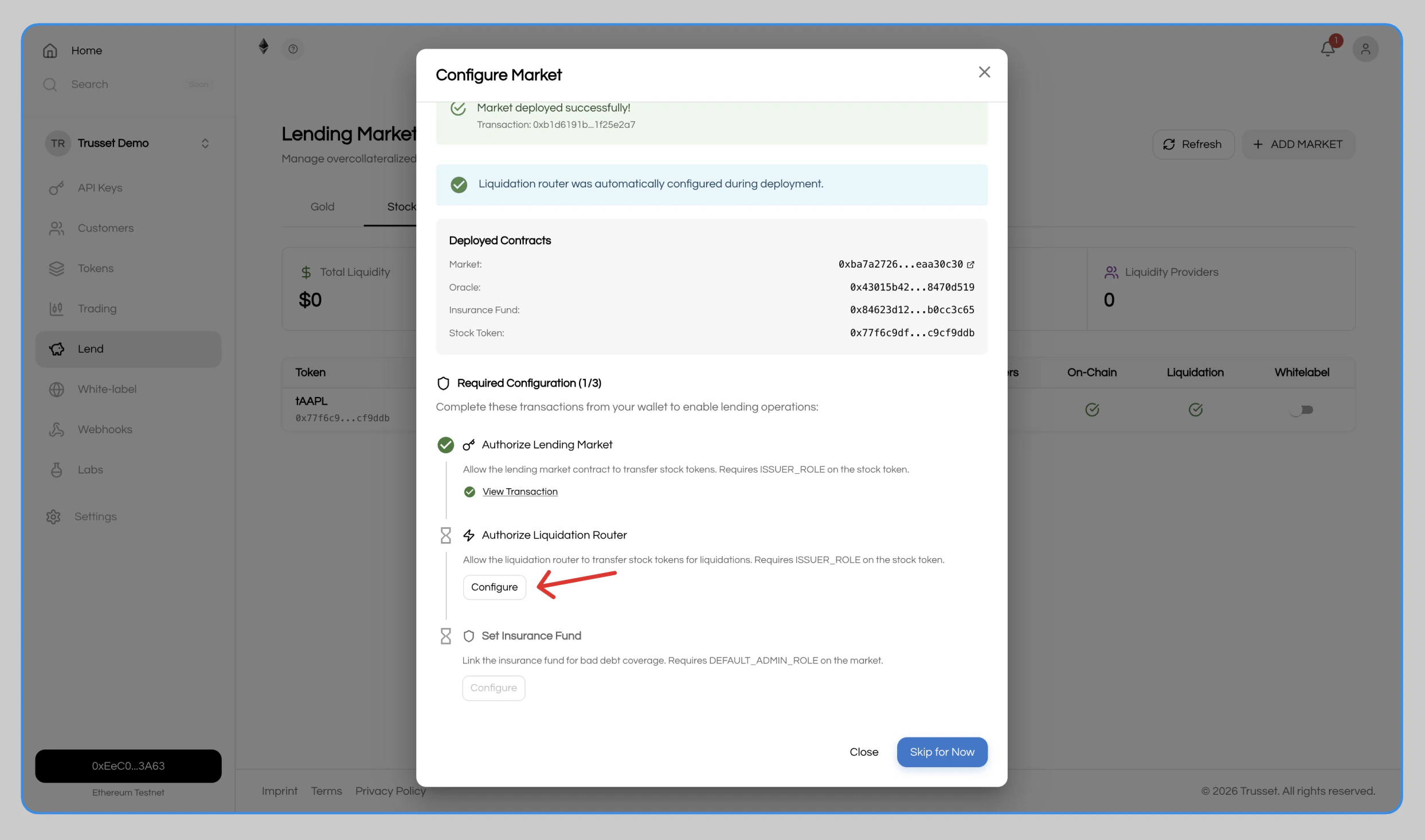 Lending market creation interface