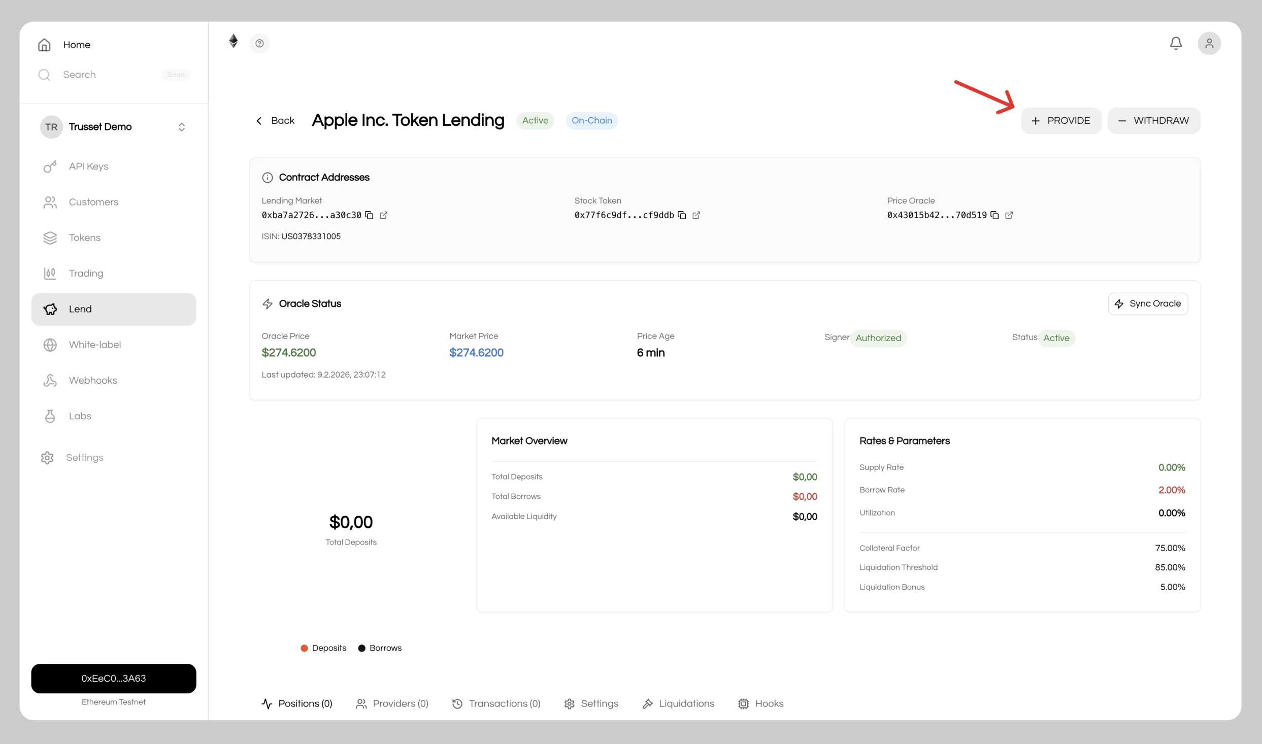 Lending market management interface
