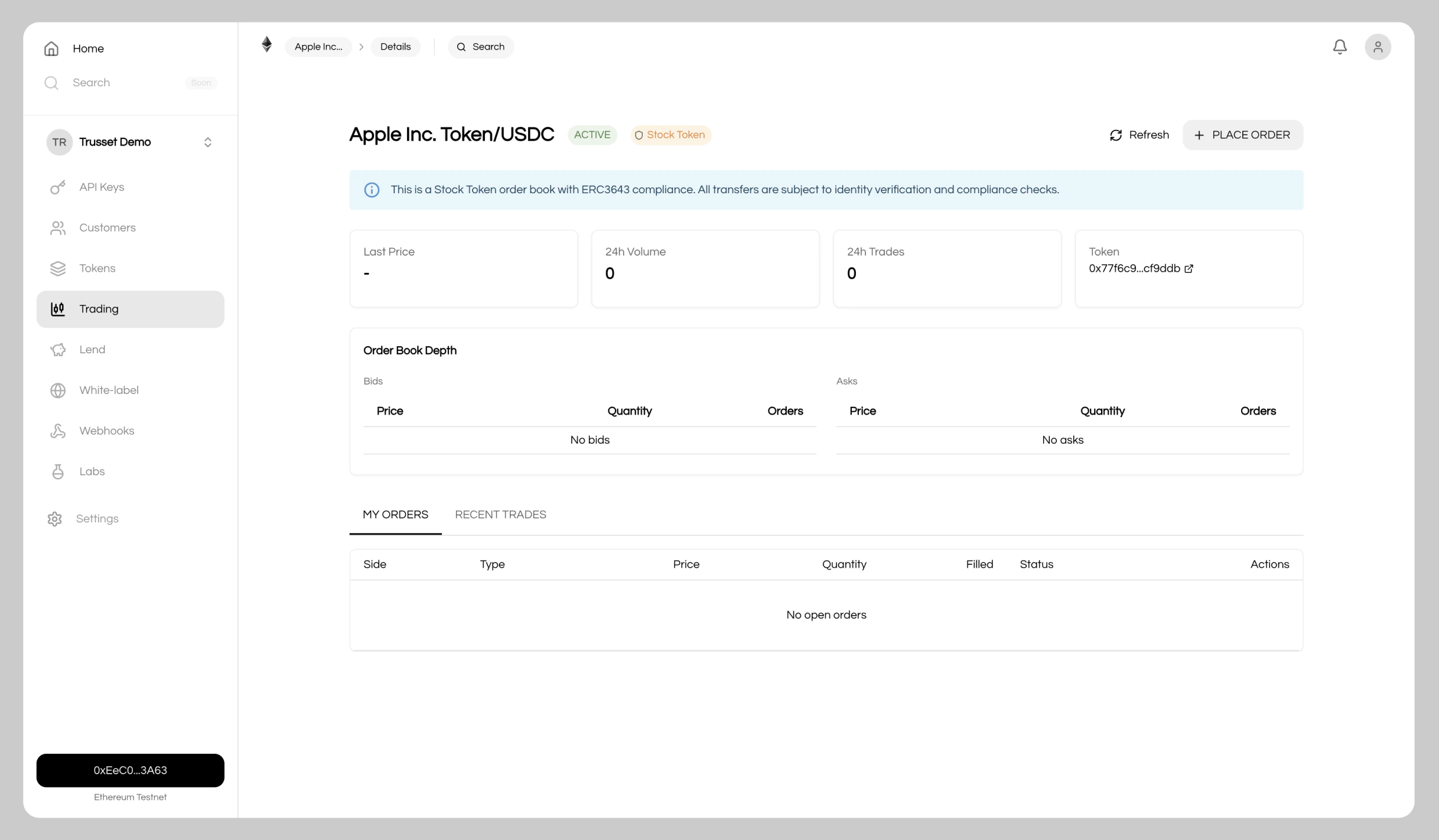 Trading management interface
