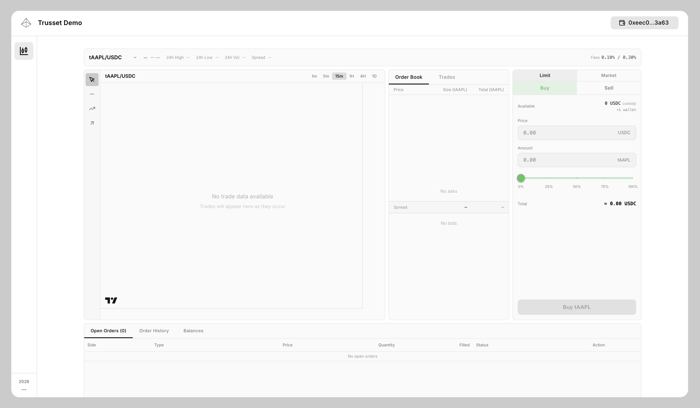 Trading management interface