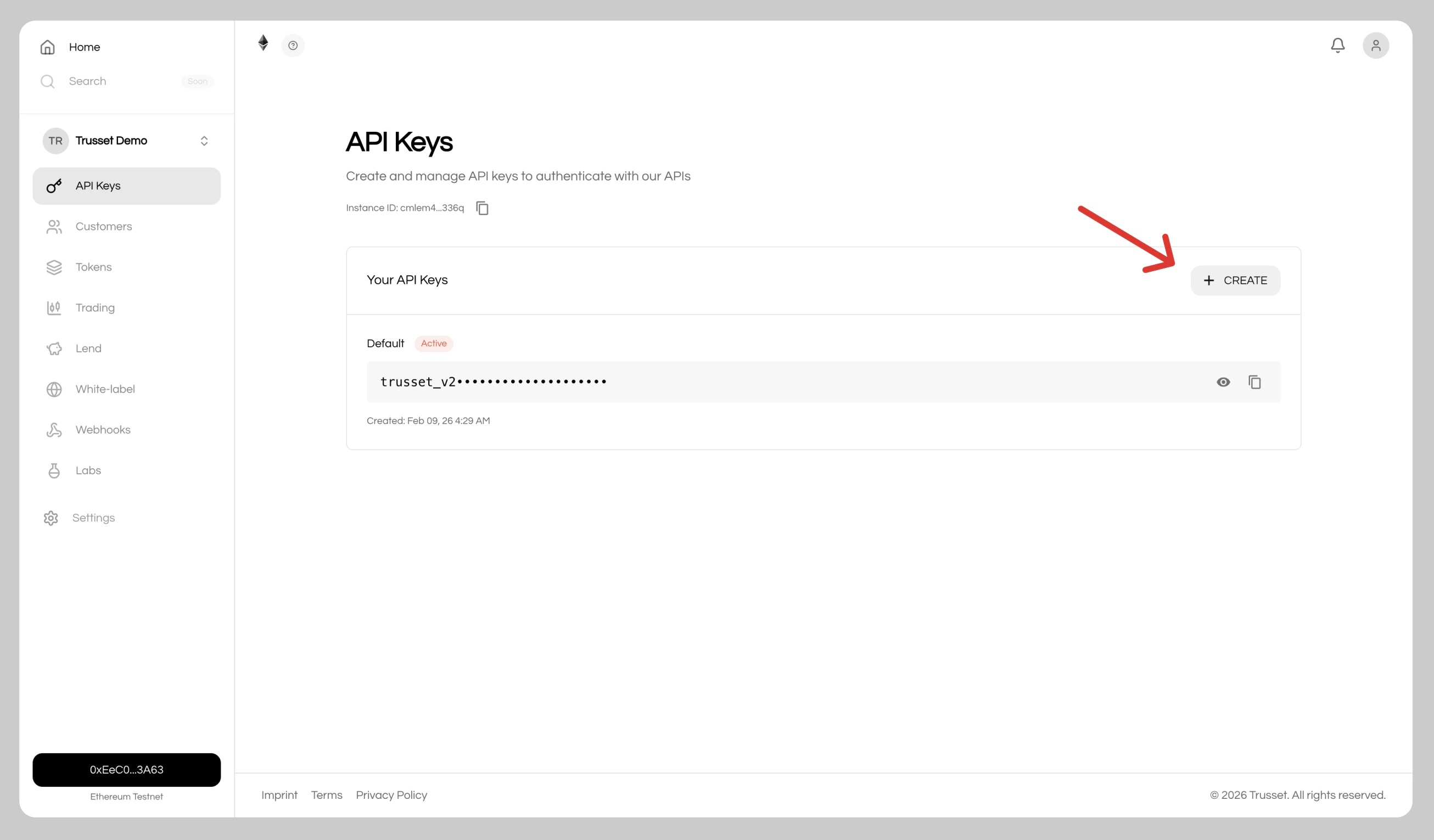 API default key of your instance