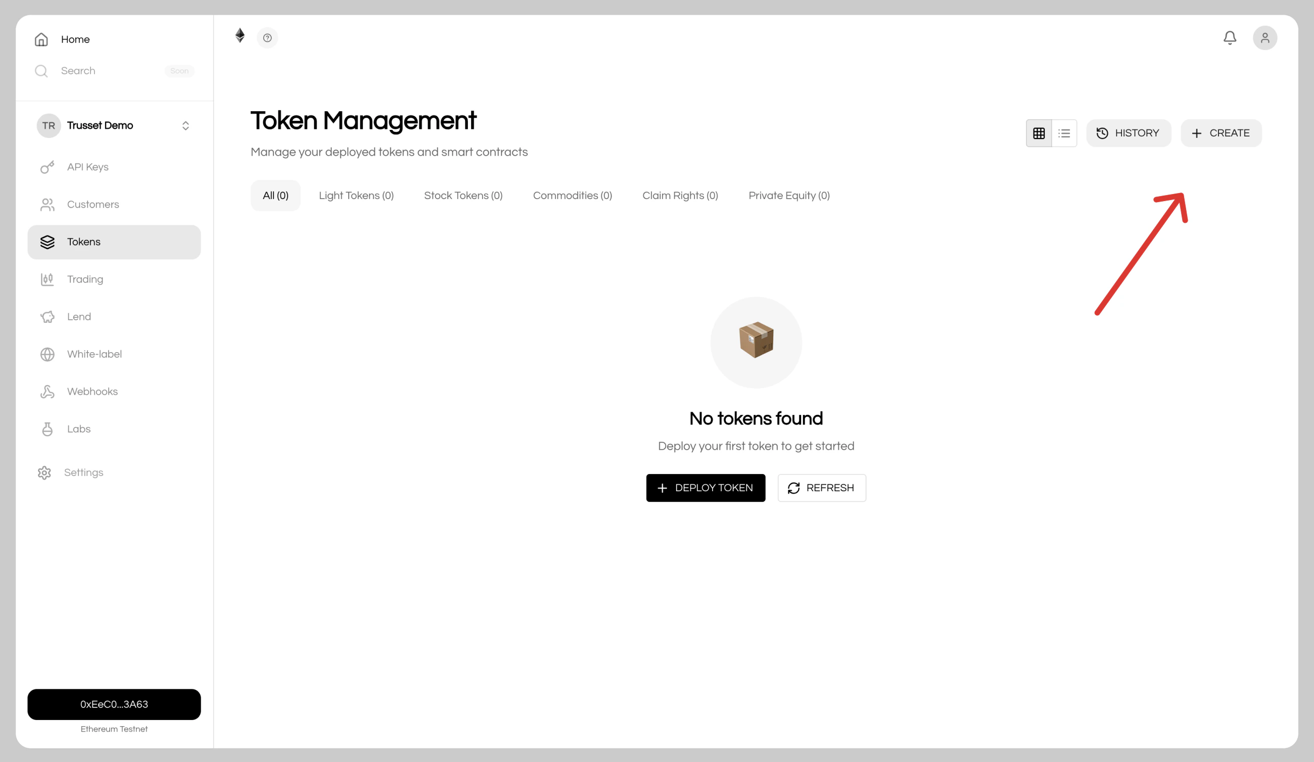 Token management interface