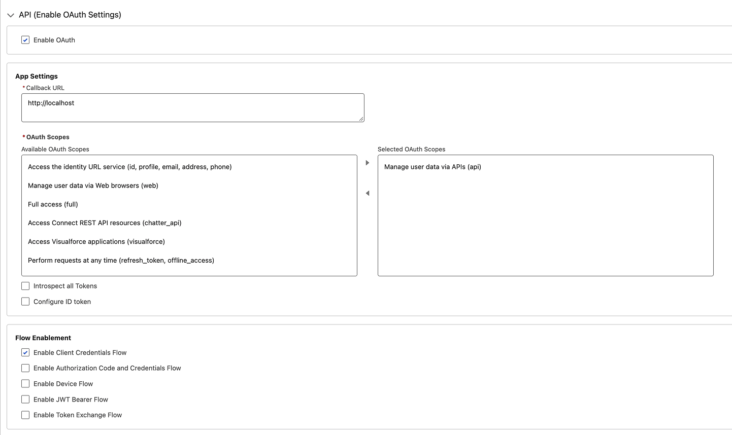 Salesforce app OAuth settings