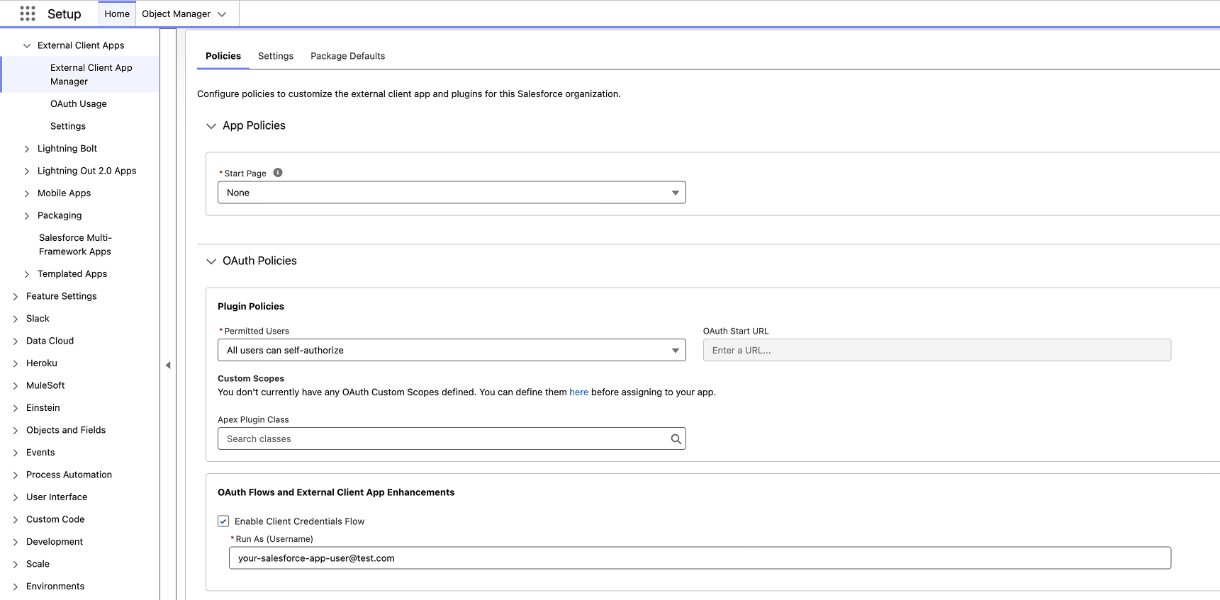 Salesforce app policies settings