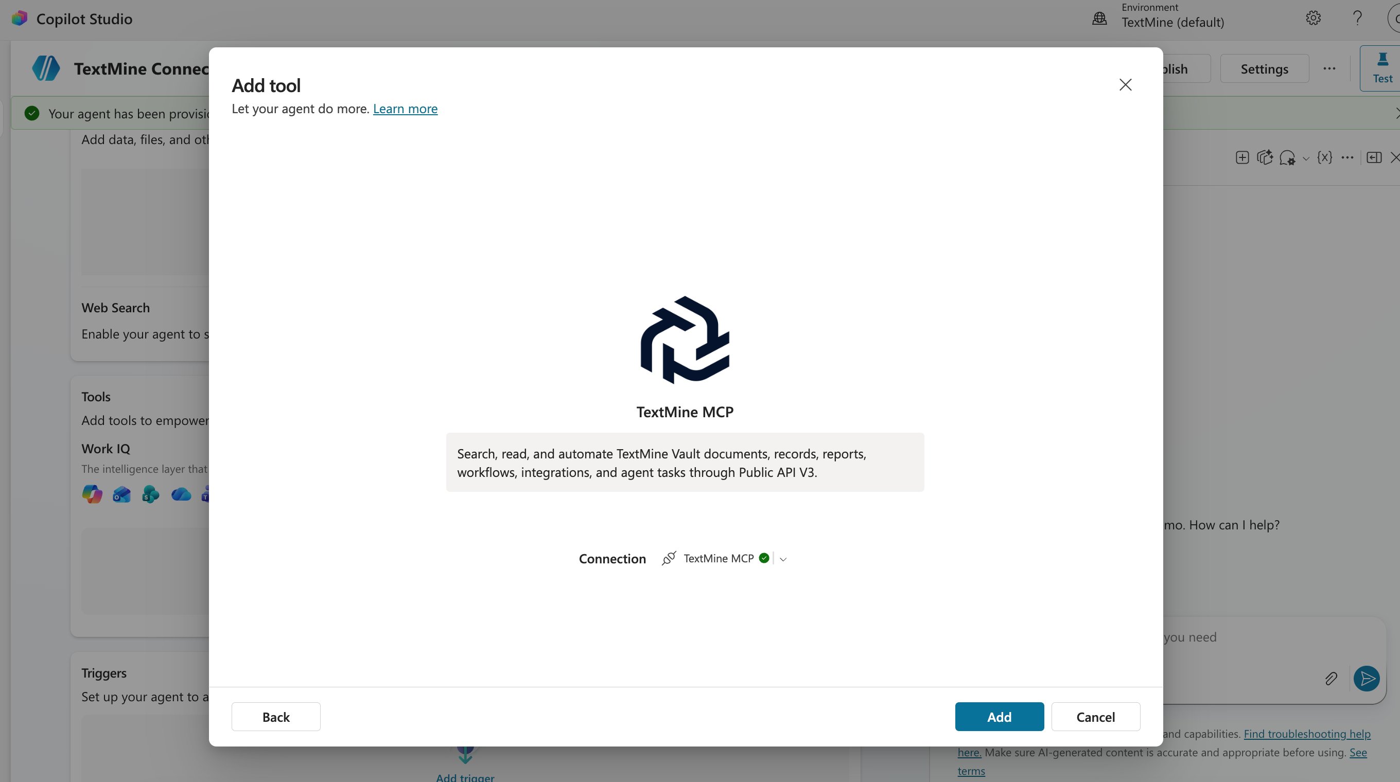 Enter the TextMine API key for the connection