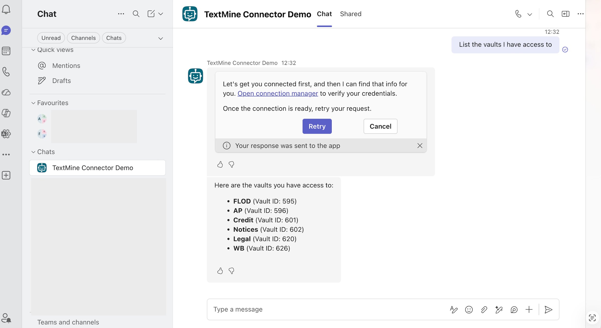 Interact with TextMine in Teams through the agent