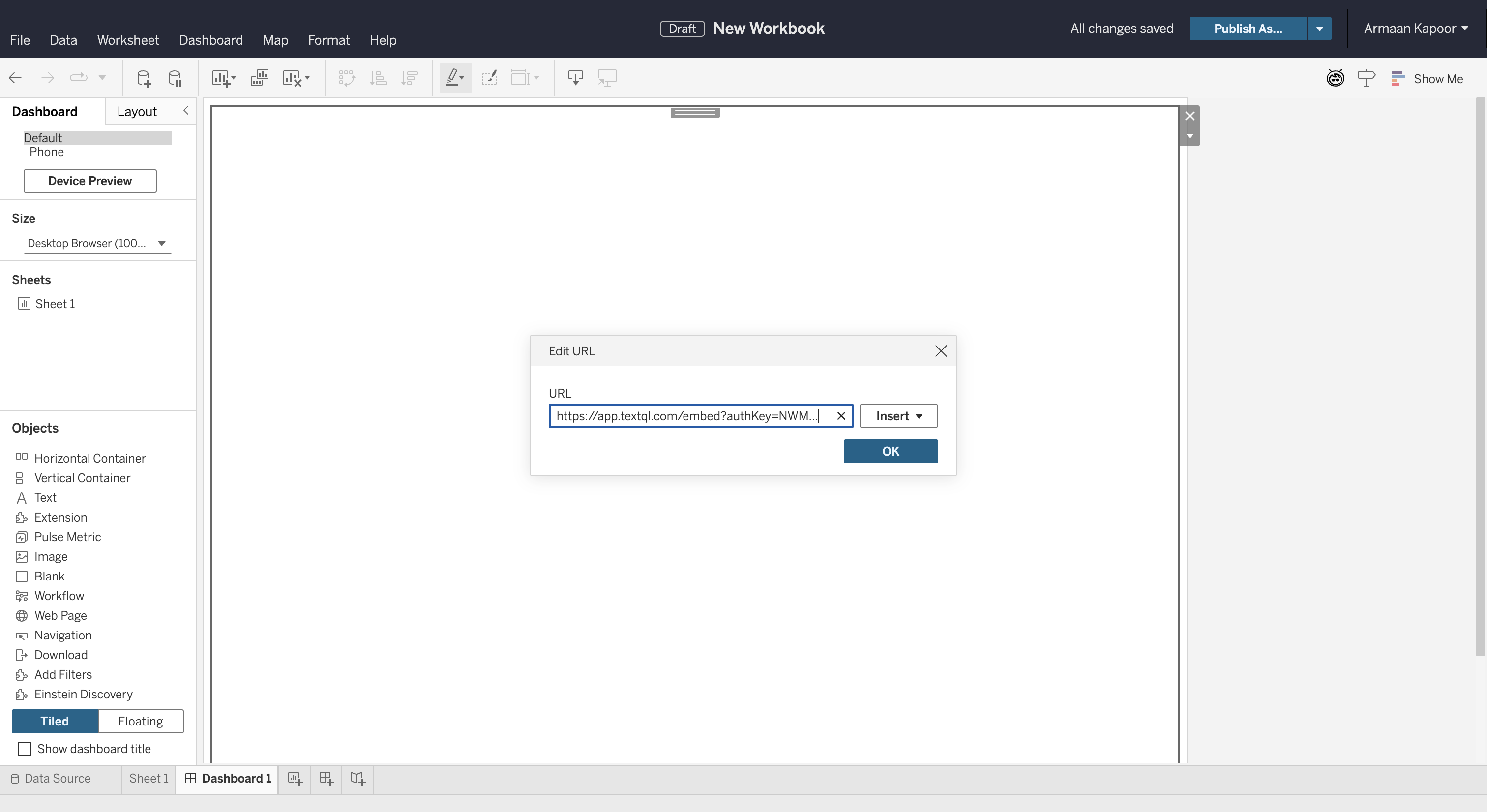 Edit URL dialog in Tableau