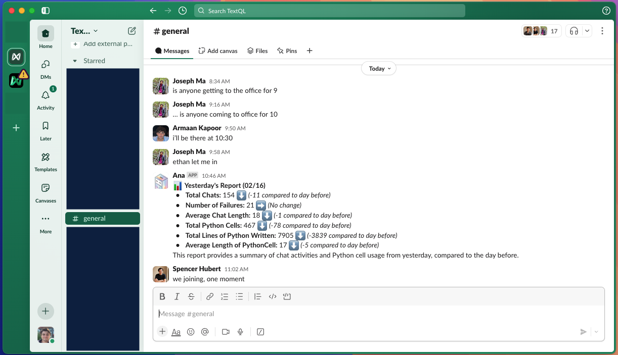 Send a usage report to Slack every day at 10:45am