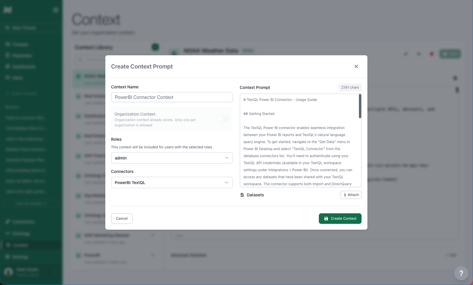 Create Context Dialog