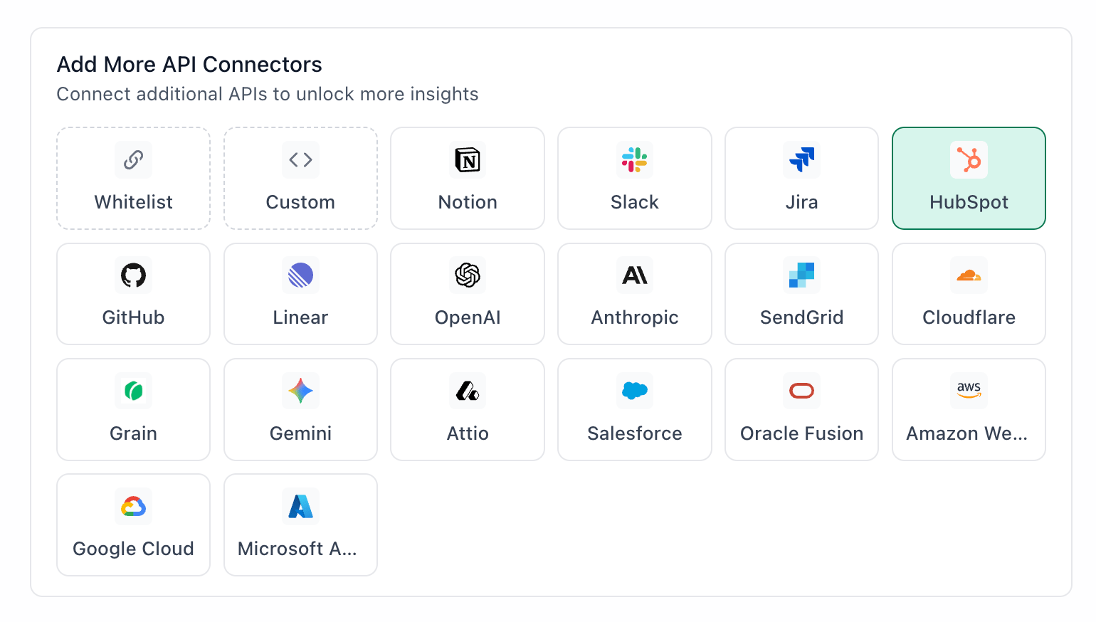 HubSpot connector in the API Connectors panel