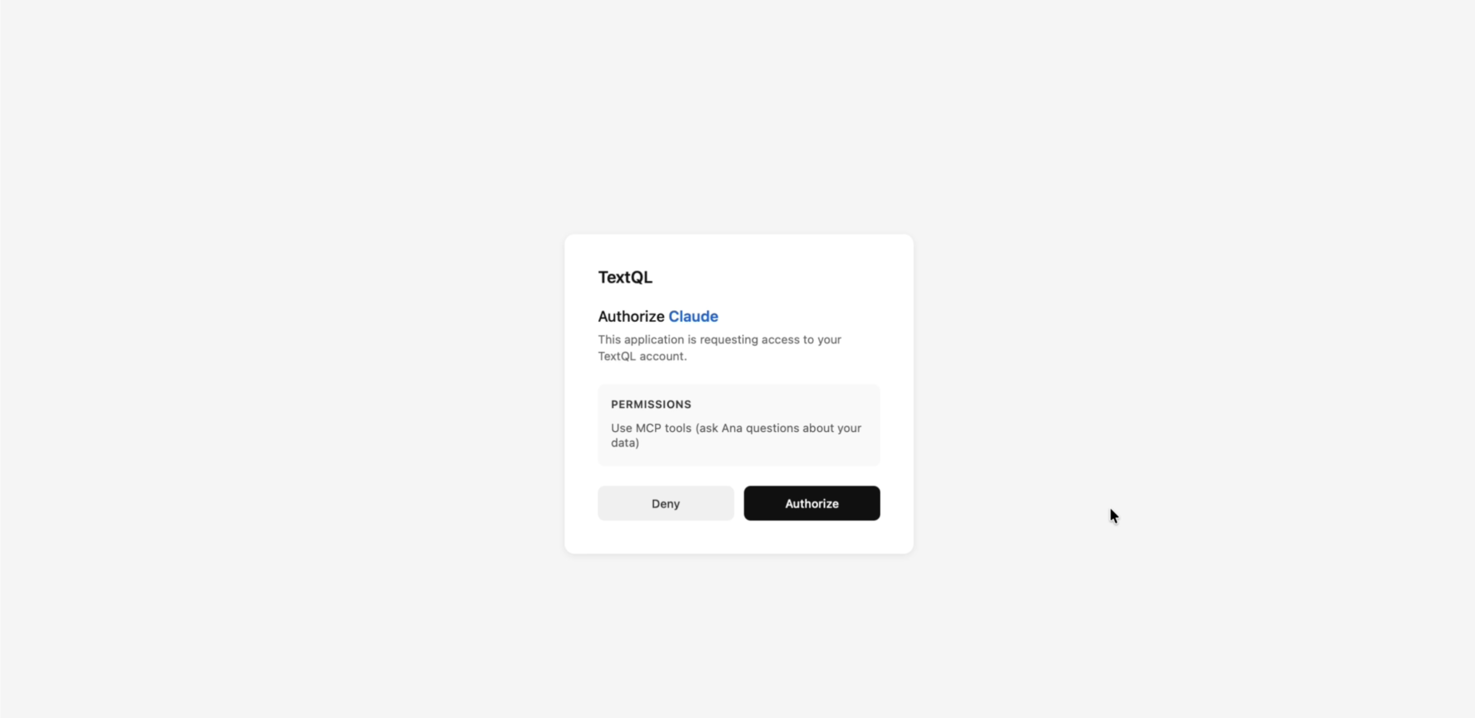 TextQL OAuth authorization screen in Claude