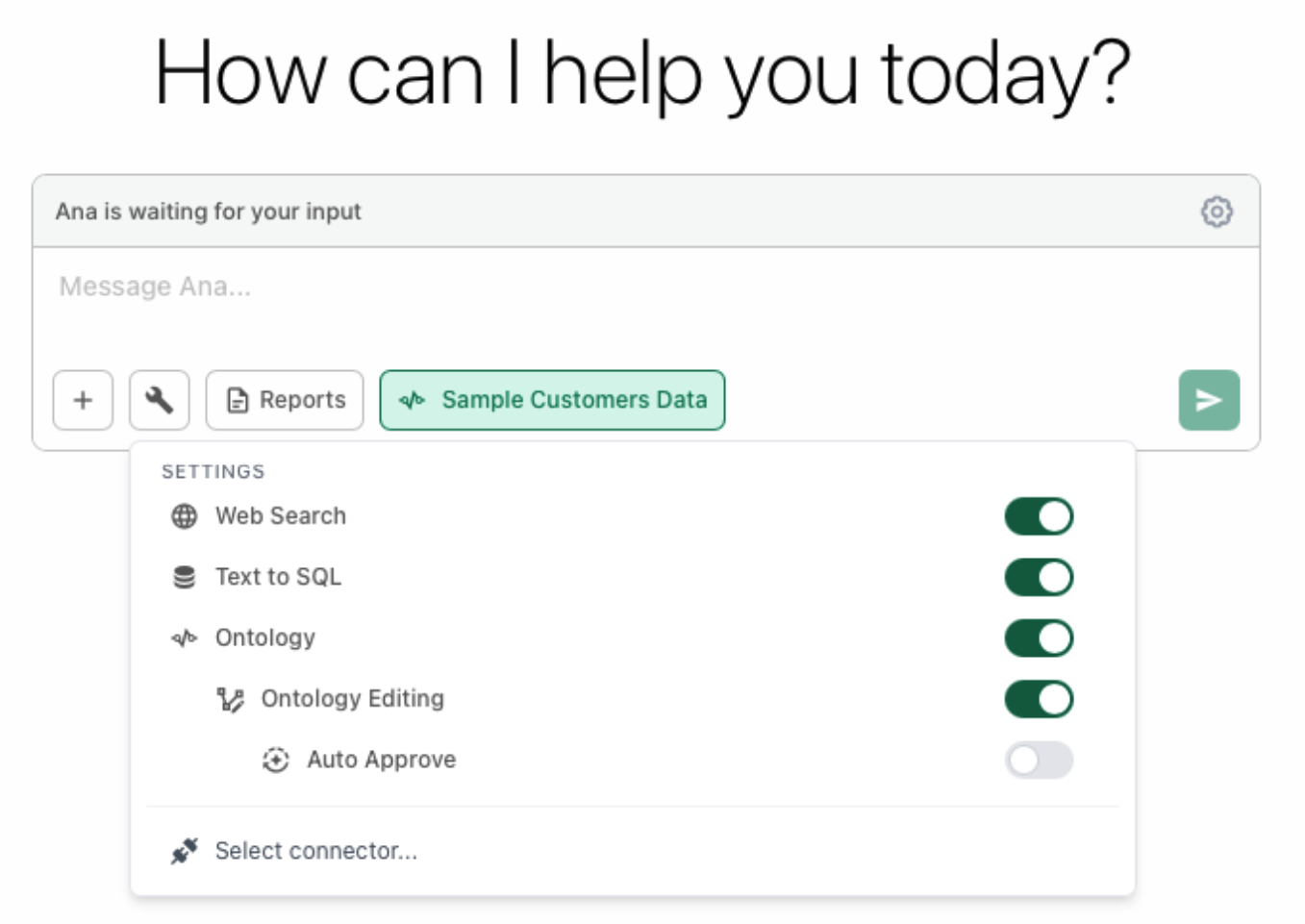 Ontology tool settings panel showing toggle options