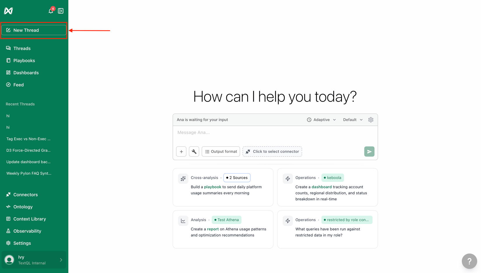 Default Text Thread Close Out Script Your First Chat - TextQL Docs