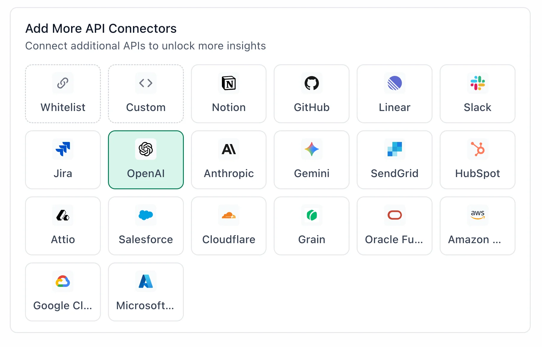 OpenAI connector in the TextQL API connectors grid
