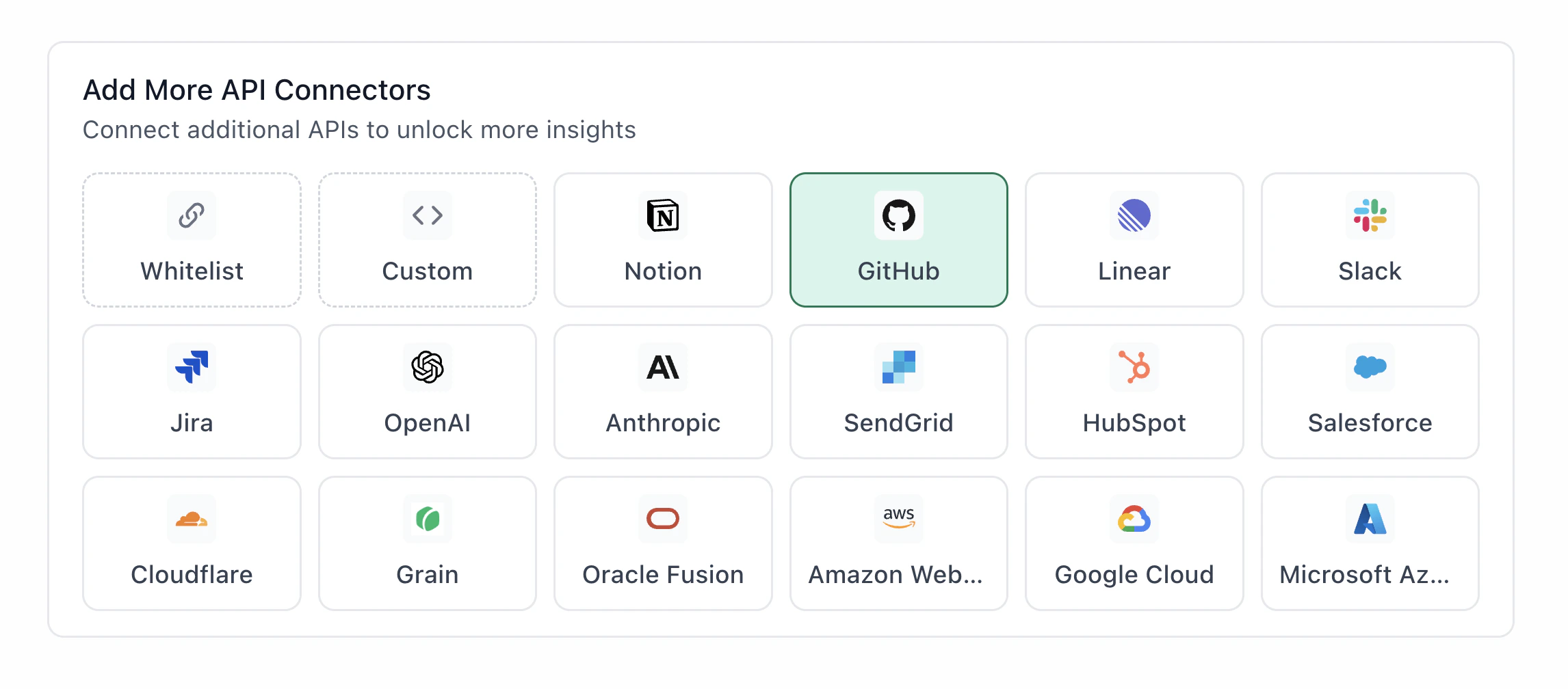 GitHub connector in the API Connectors panel