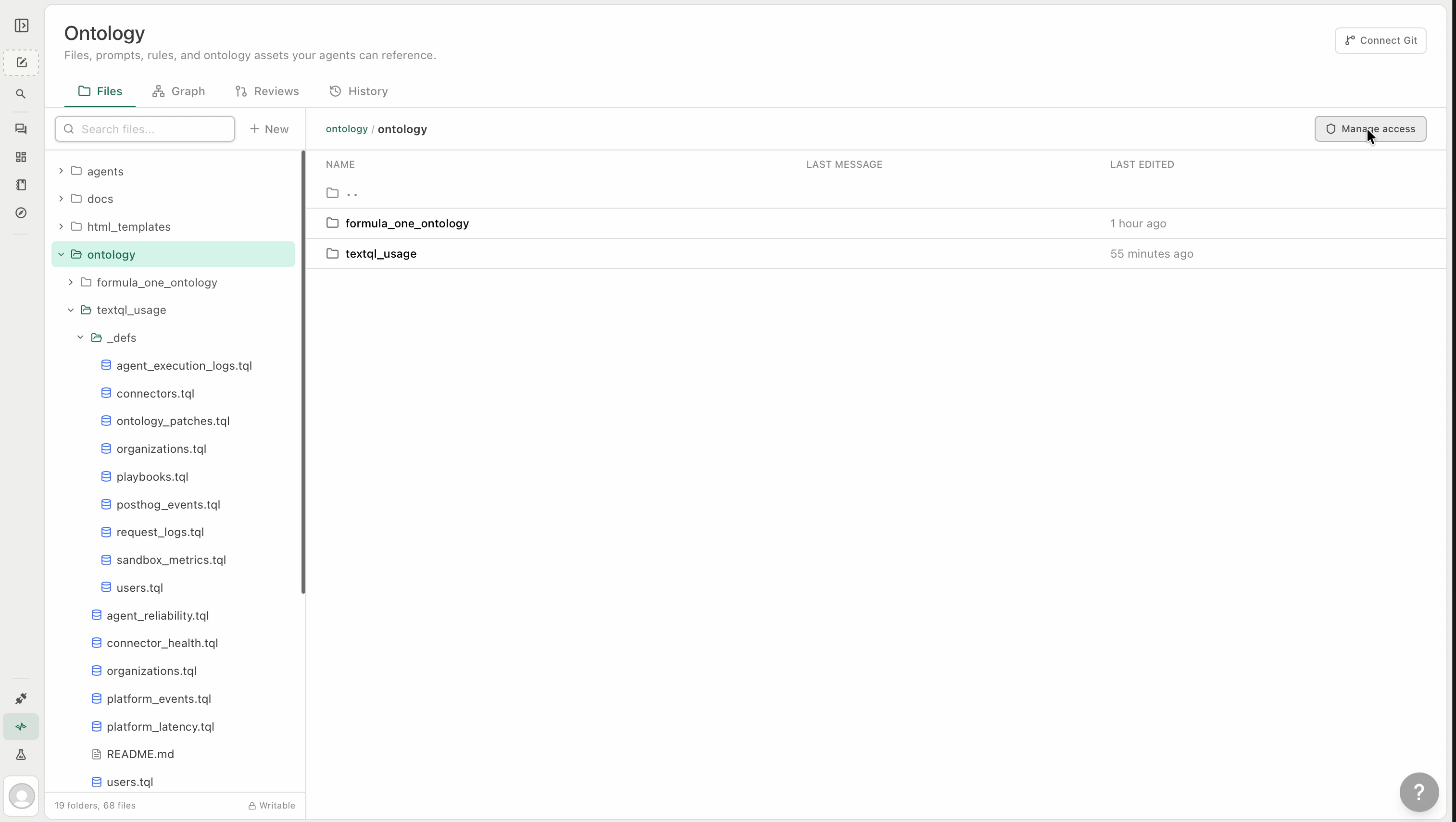 Manage access icon on a folder row