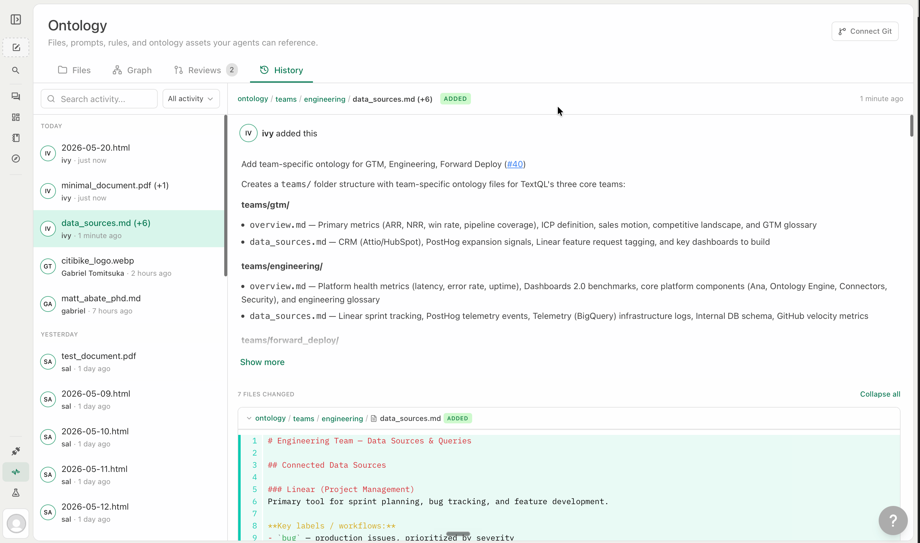 The History tab — full audit trail with rollback