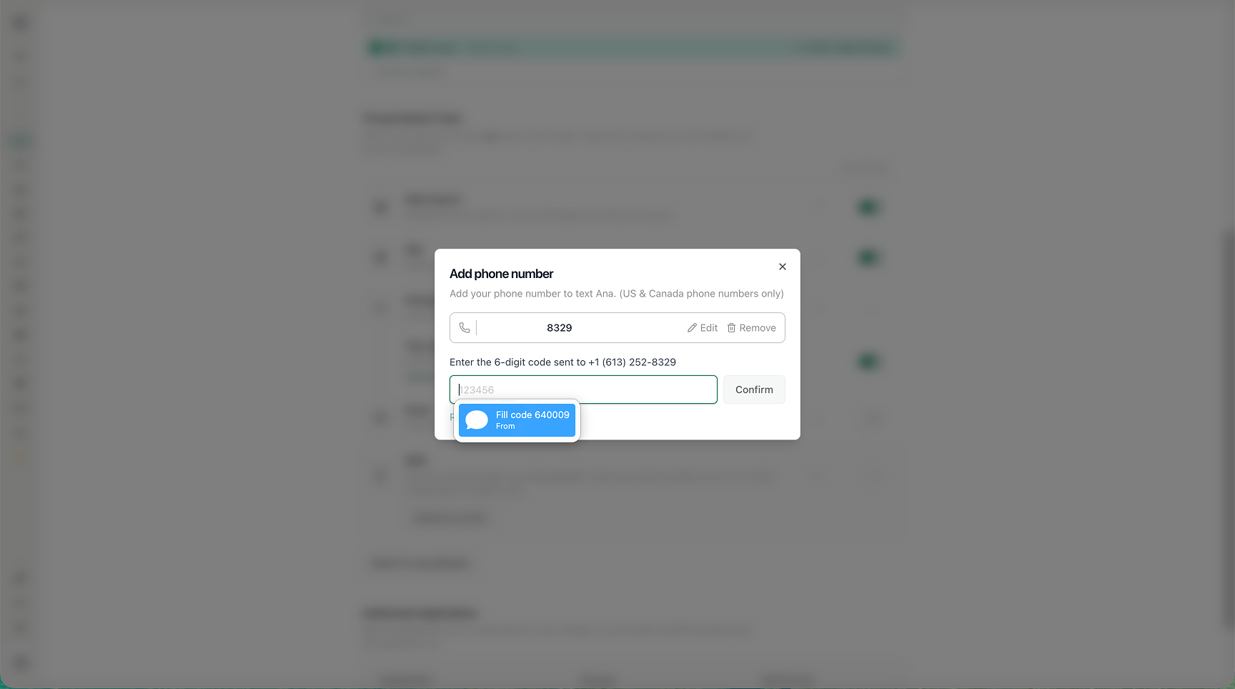 Enter phone number modal
