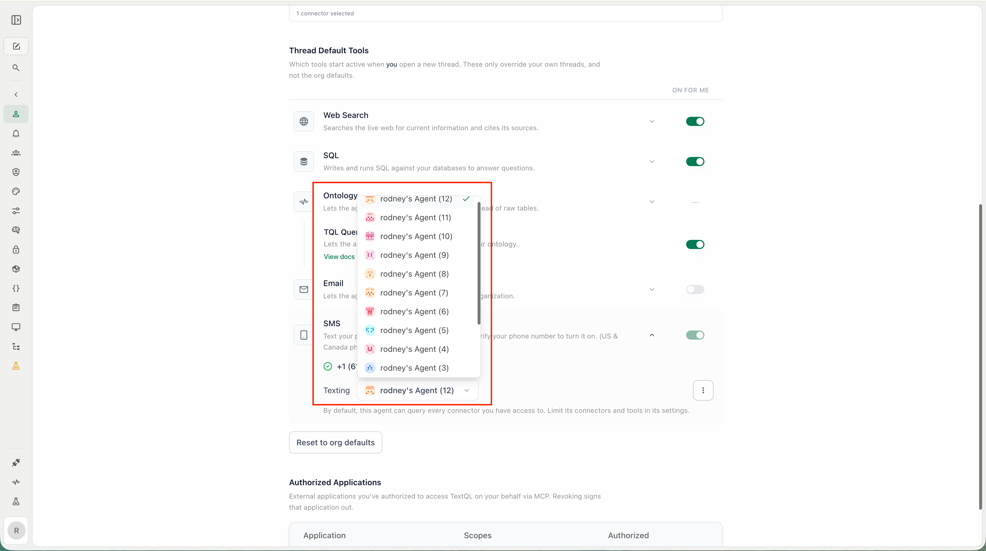 Agent settings page
