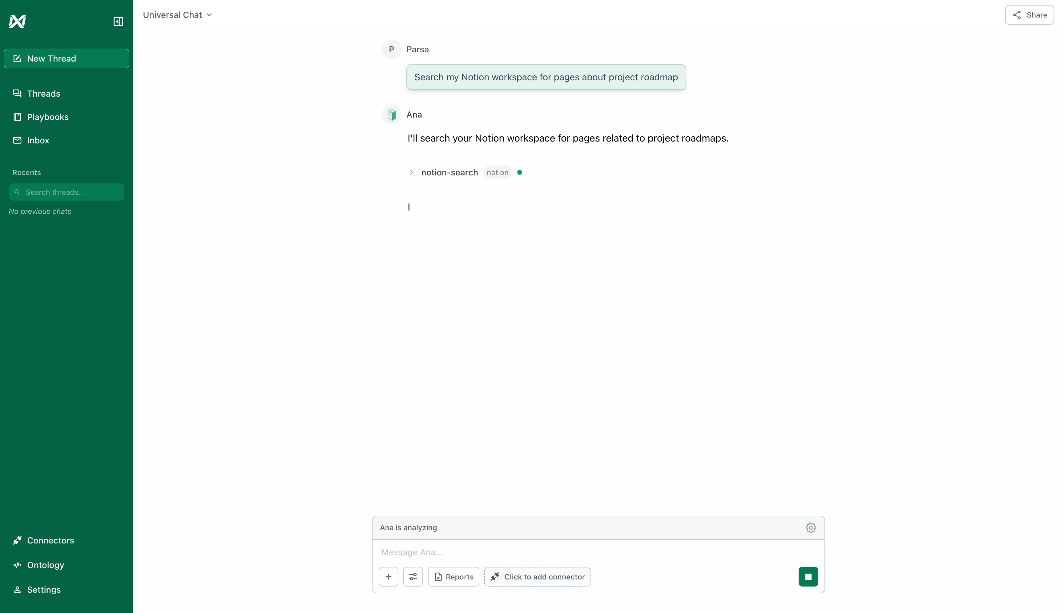Chat showing MCP tool execution