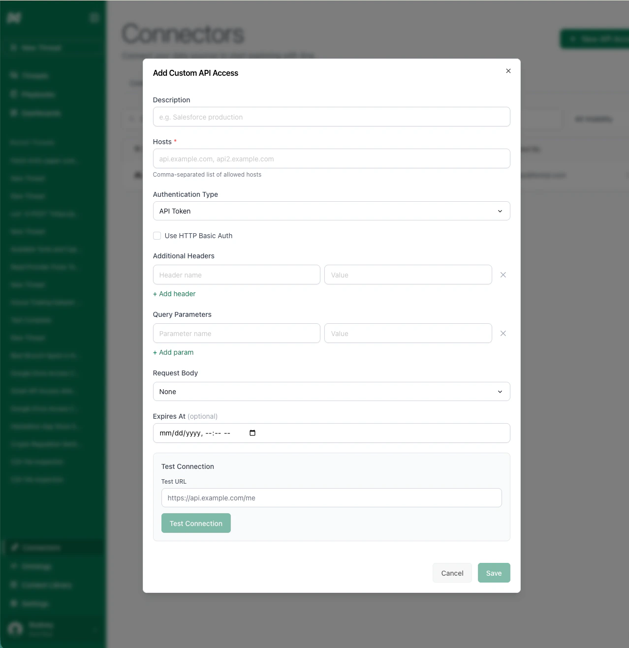 Custom API Access configuration form