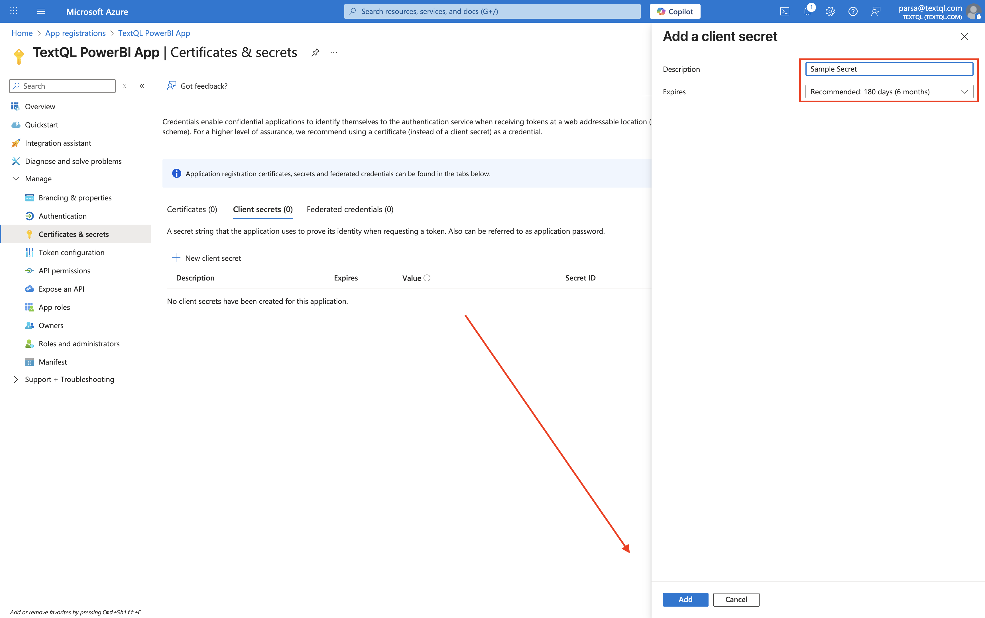 Add a client secret form