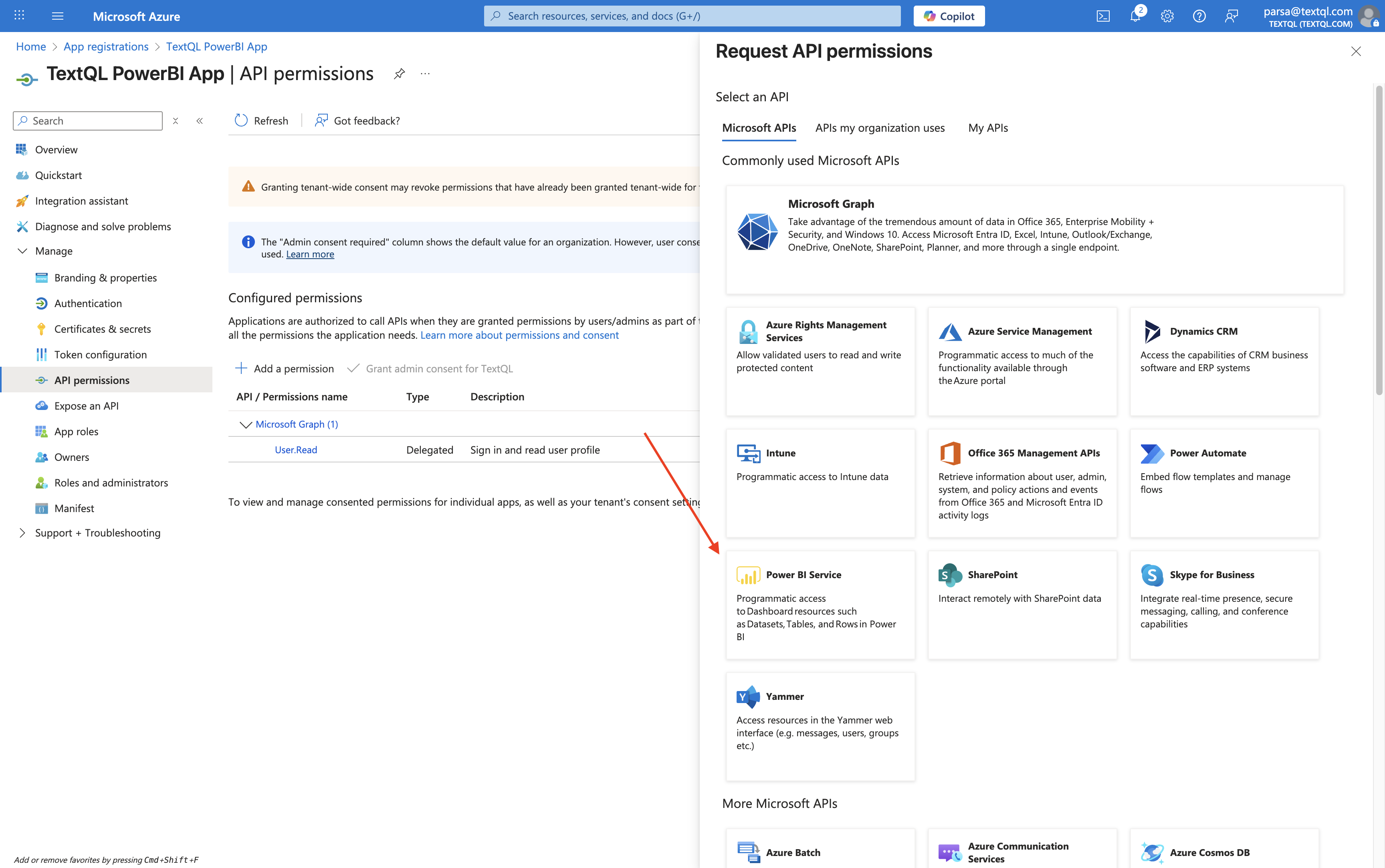Select PowerBI Service