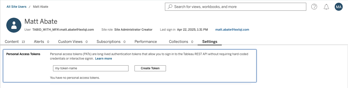 Creake a New Personal Access Token