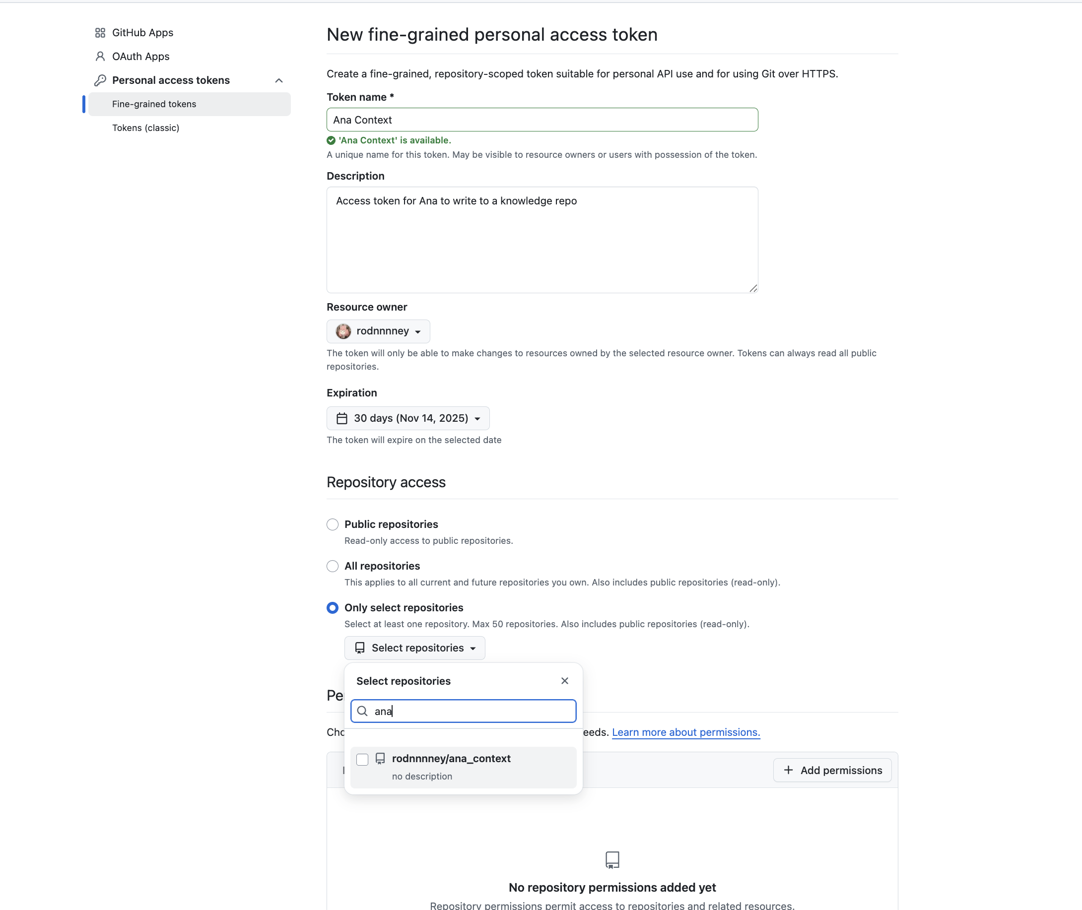 Generate GitHub personal access token