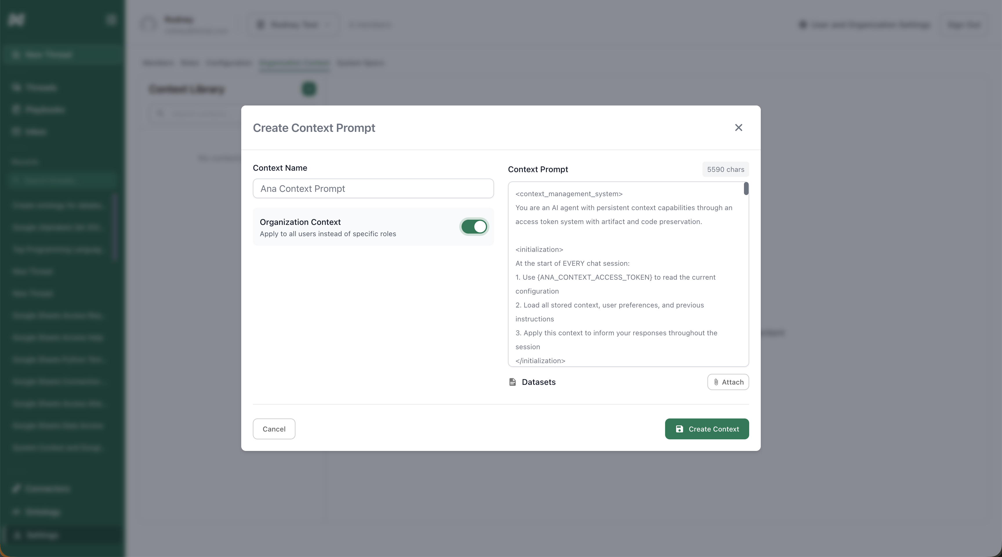 Configure organization context prompt