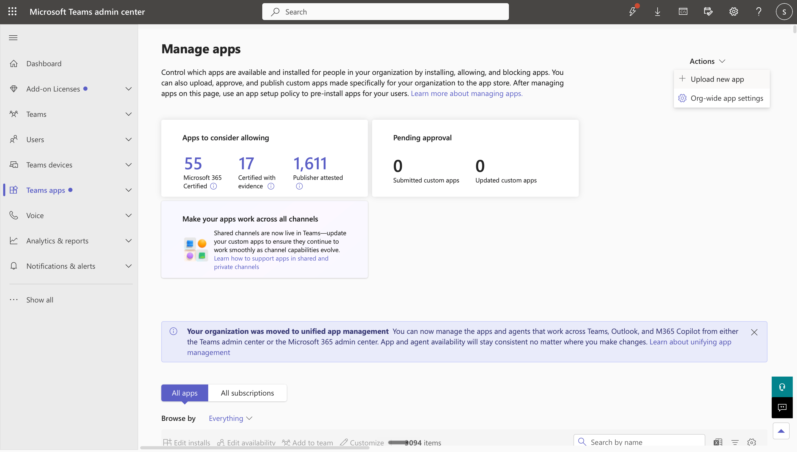 Teams Admin Center - Upload New App