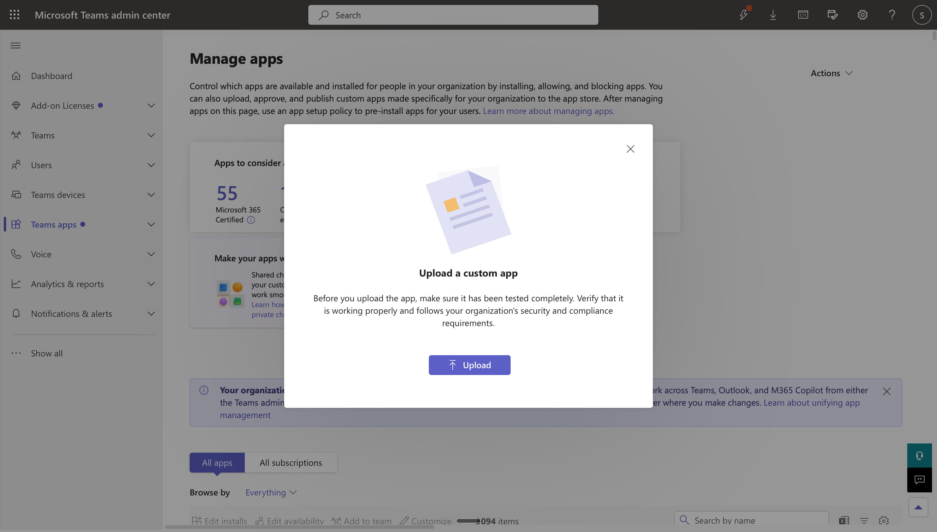 Teams Admin Center - Allow App