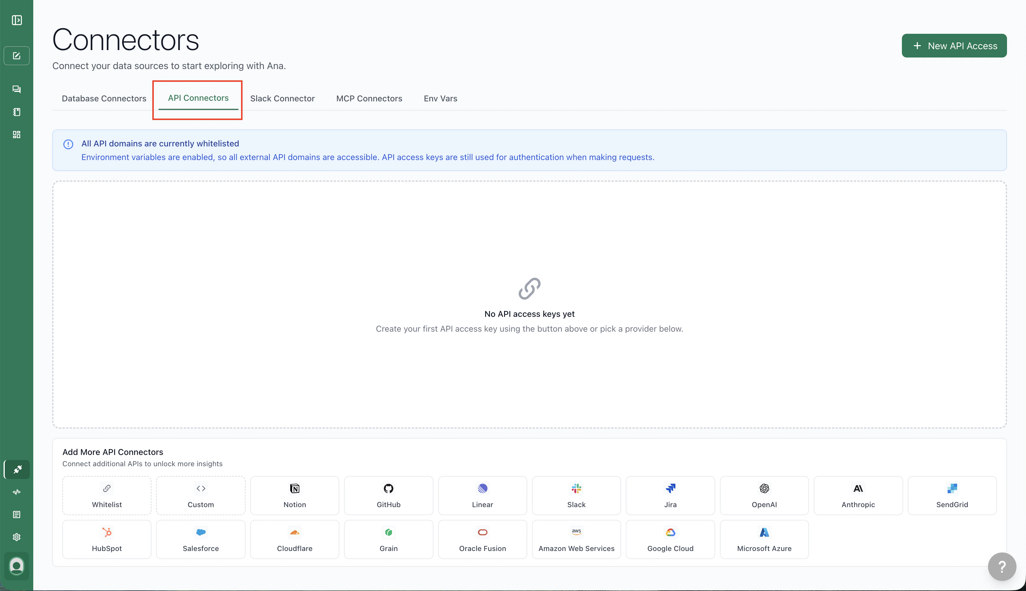 API Connectors page