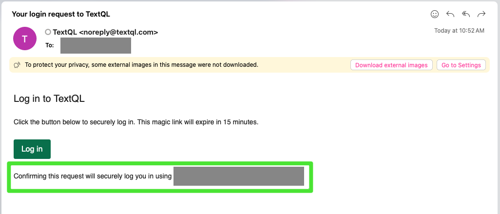 Magic link email showing registered account email