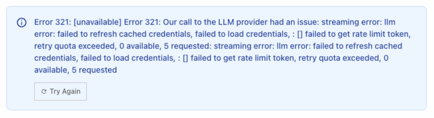Error 321 credential refresh failure