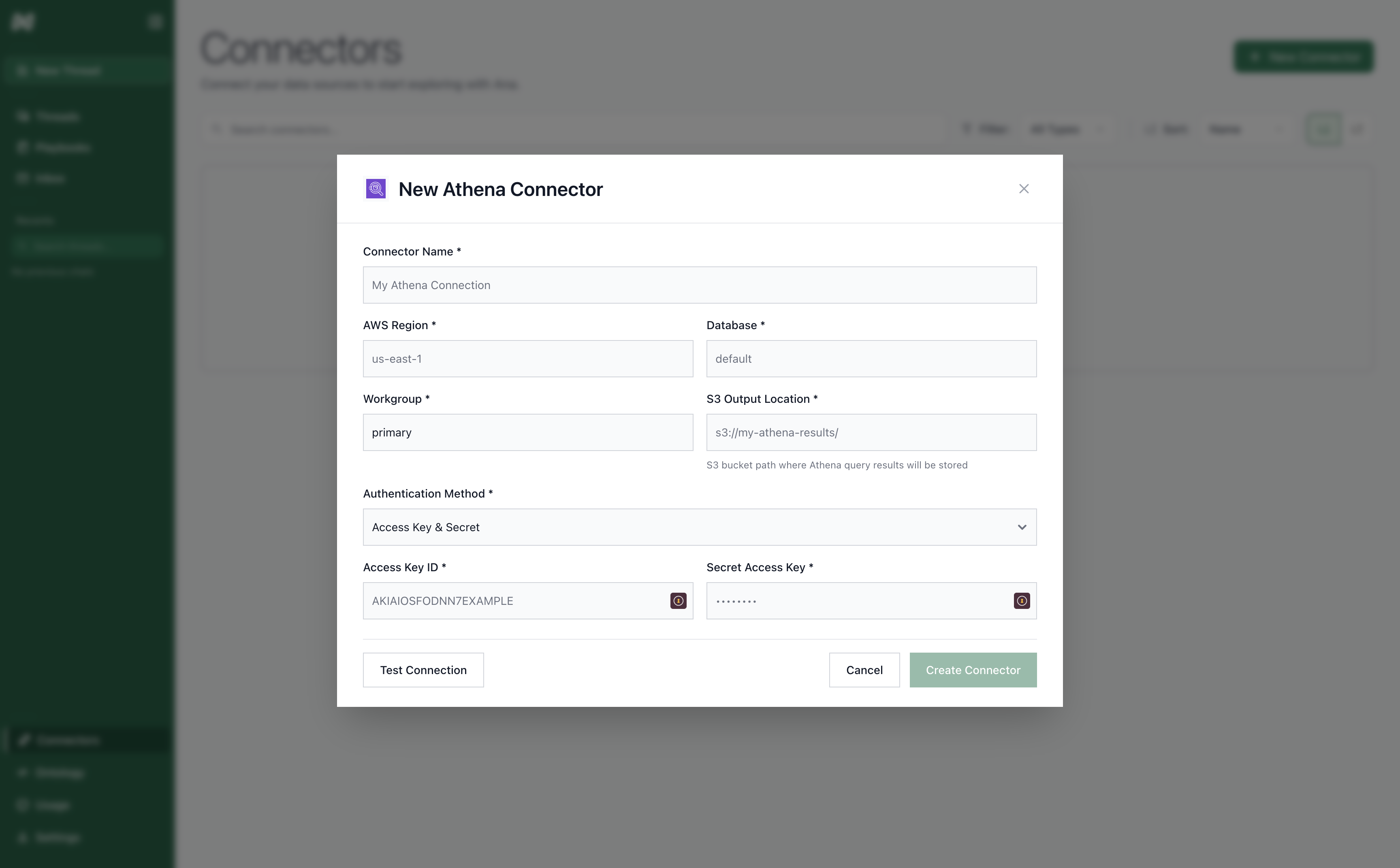 AWS Athena Connector Form