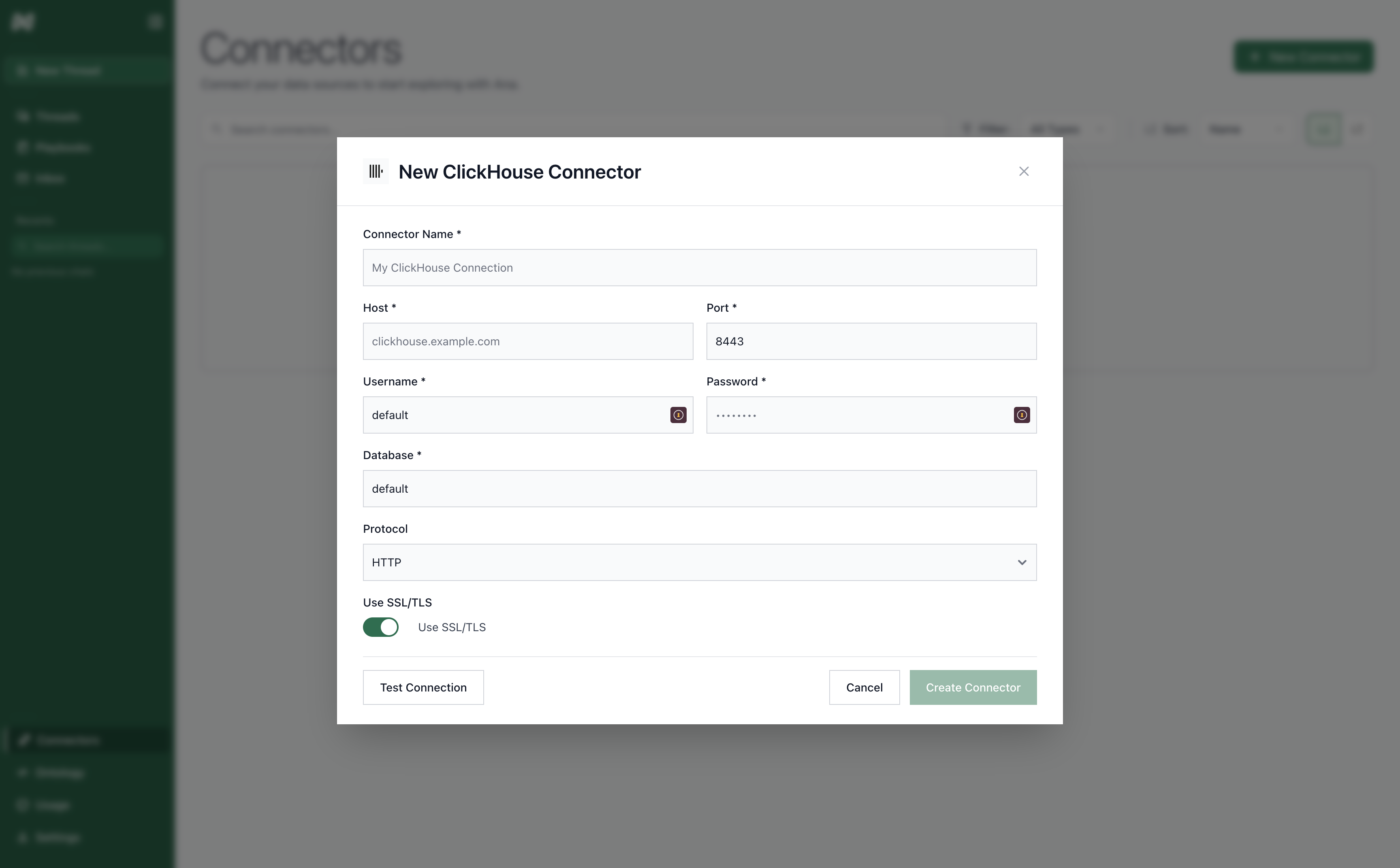 ClickHouse Connector Form