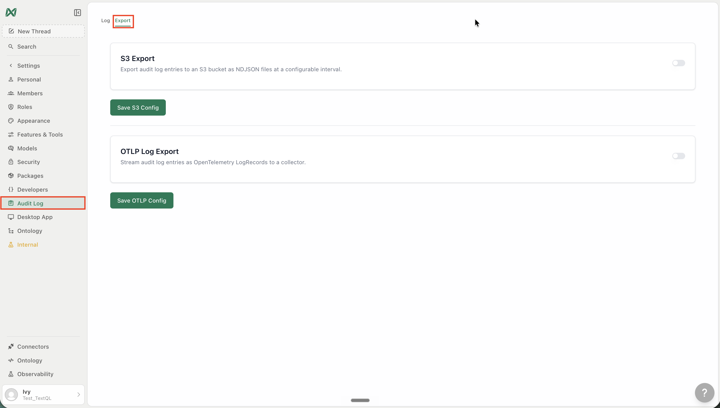 Audit Logs and Metrics via OpenTelemetry - TextQL Docs