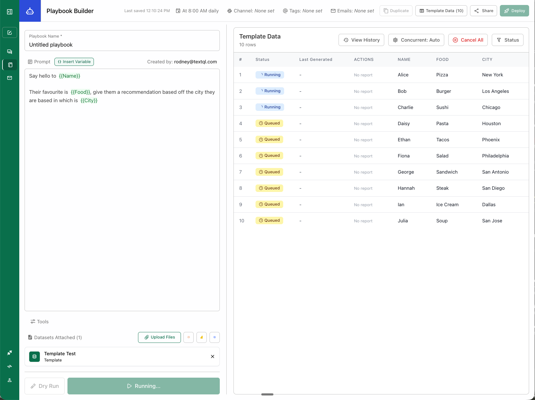 Batch run in progress showing status