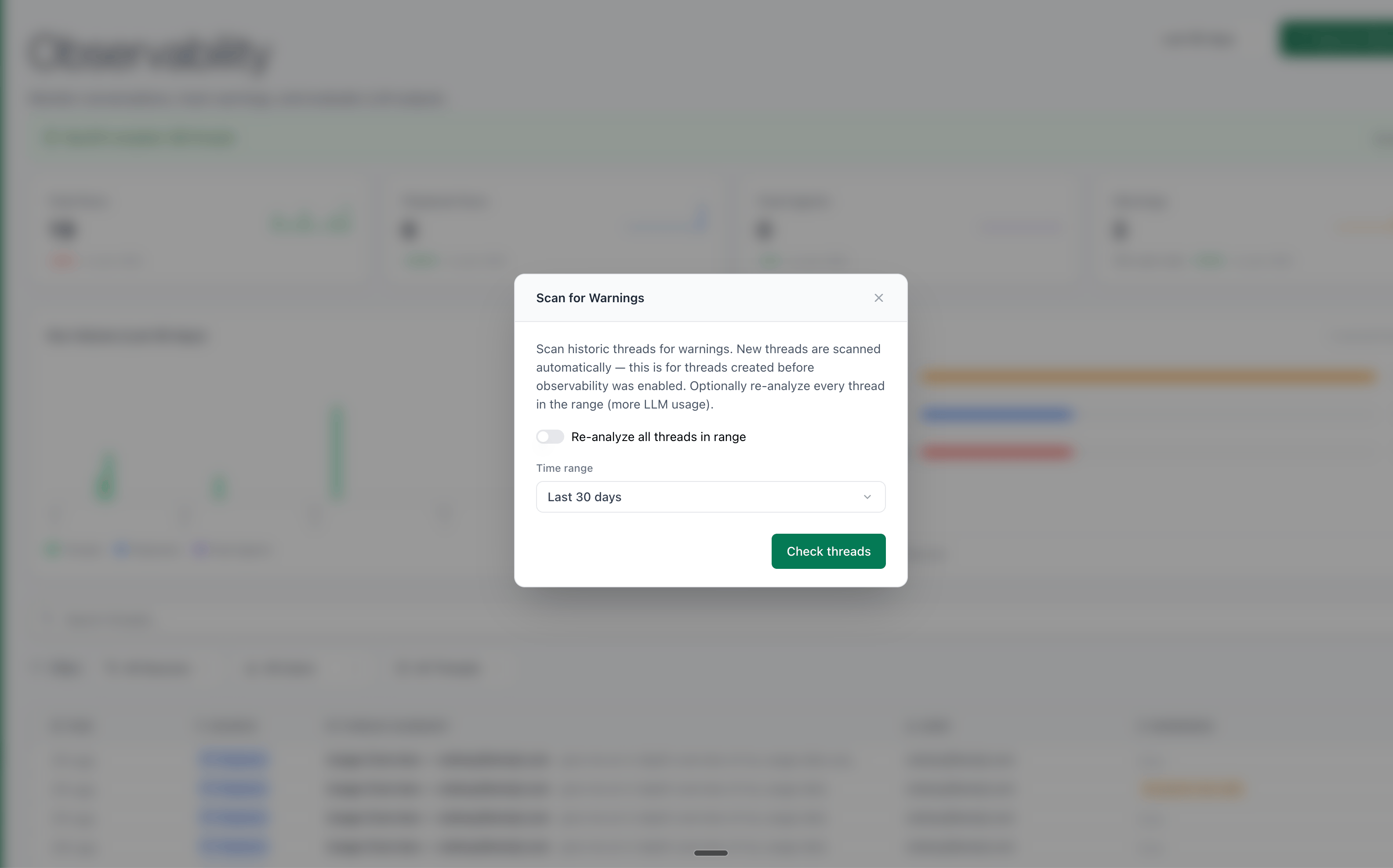 Scan for Warnings modal