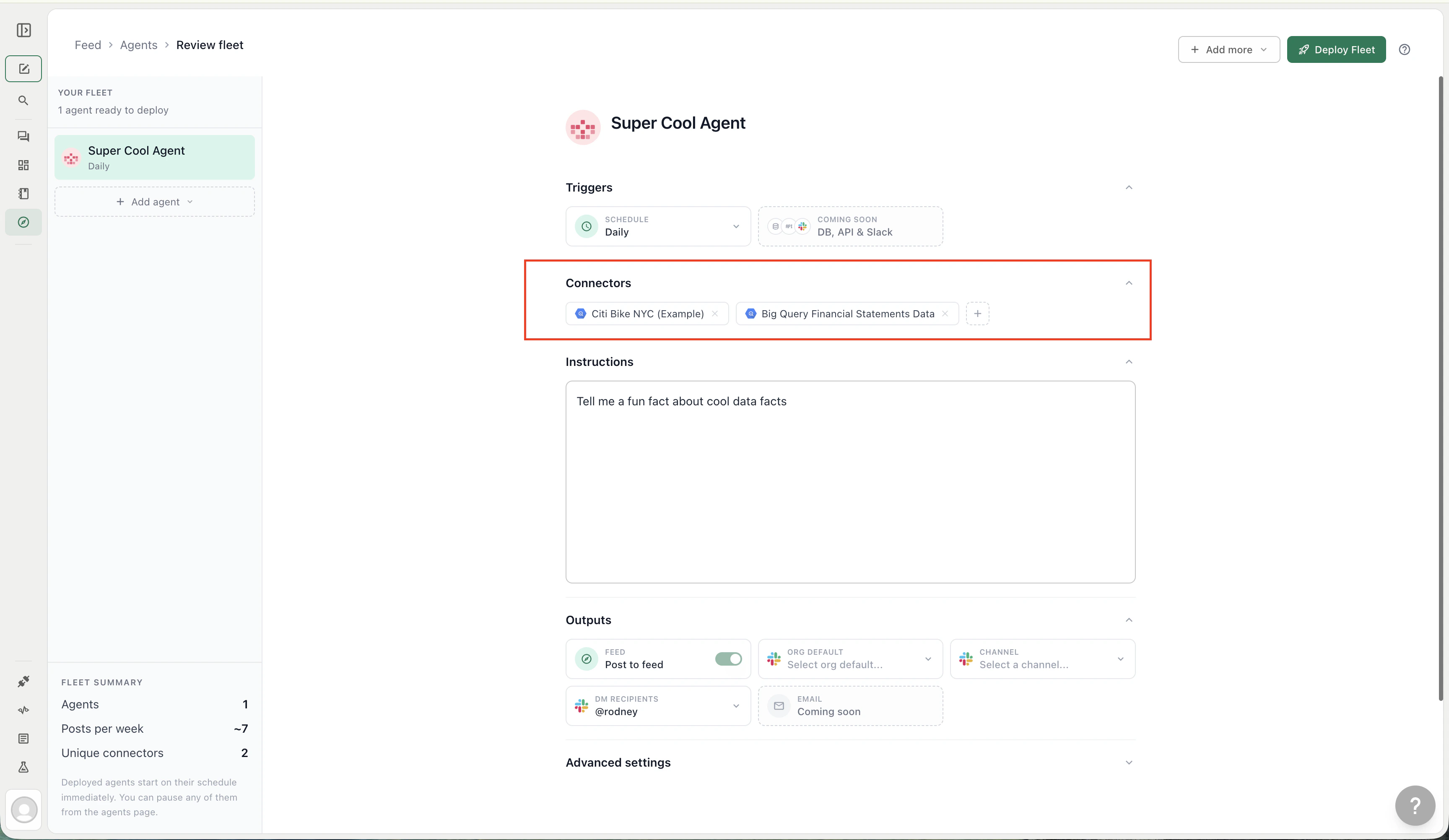 Agent connectors configuration