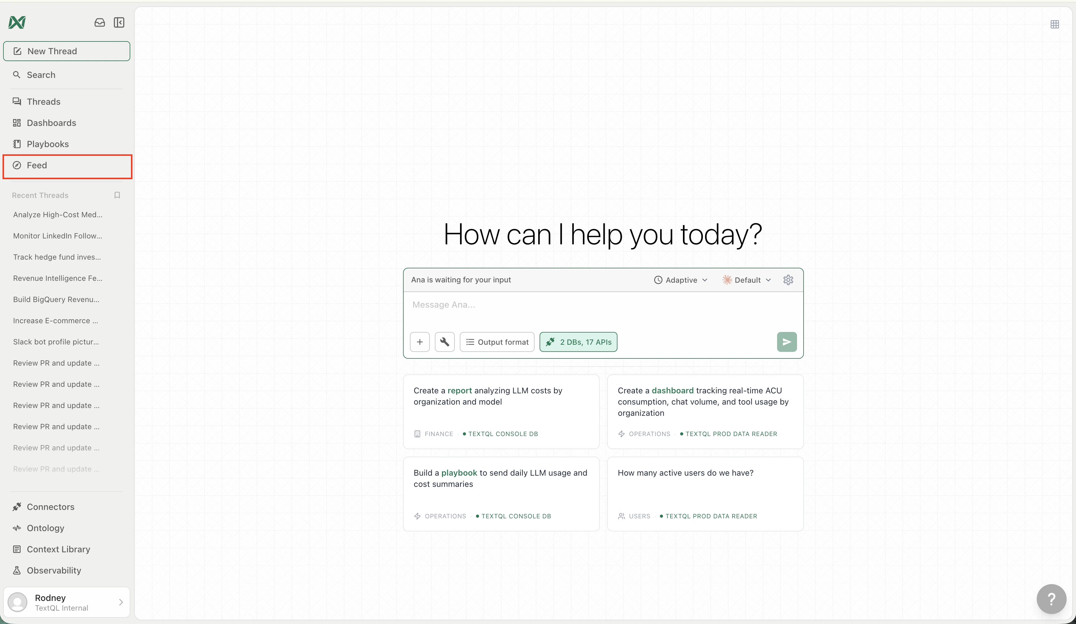 Home screen showing where to find Feed